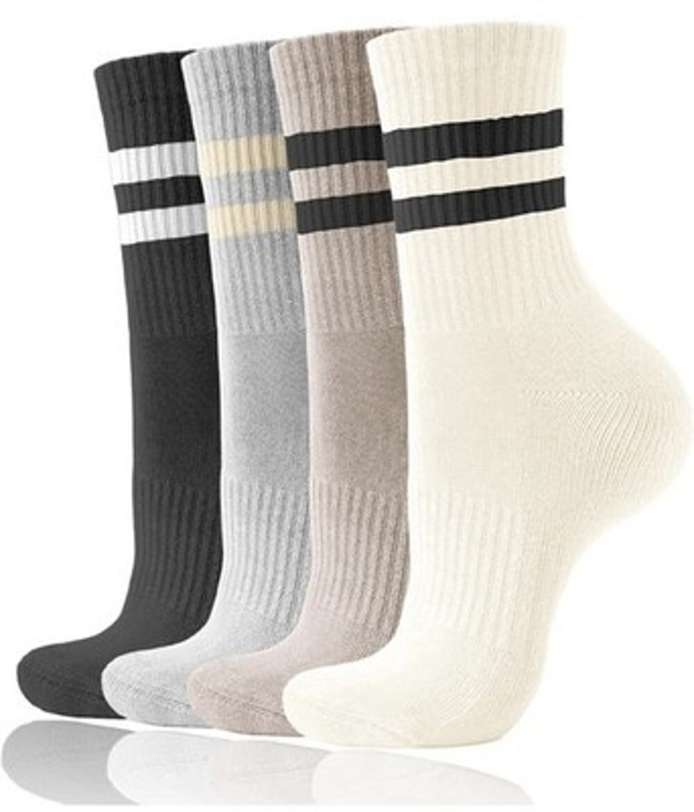 Women's Striped Cotton Crew Socks Cozy Casual Athletic Quarter Socks